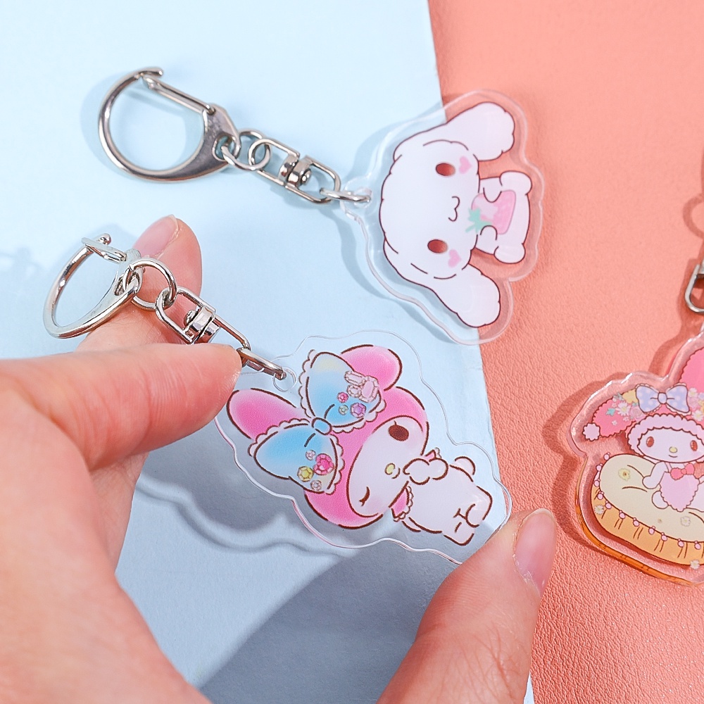 [HOT Sale] Sanrio Wanita Untuk Gantungan Kunci Mobil, Tas Pria Gantungan Kunci Aksesoris Lucu Dua Sisi Transparan Akrilik Keychain Kawaii Keychain Dekorasi Liontin Kreatif Populer