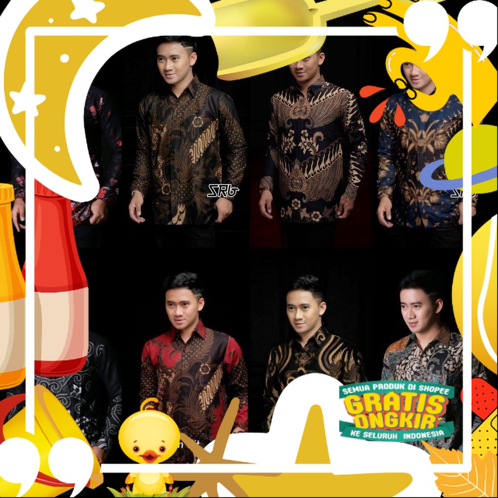 Batik Pria Kemeja Batik Lengan Panjang SIZE M L XL XXL XXXL/ hitam oren ungu tosca khaki