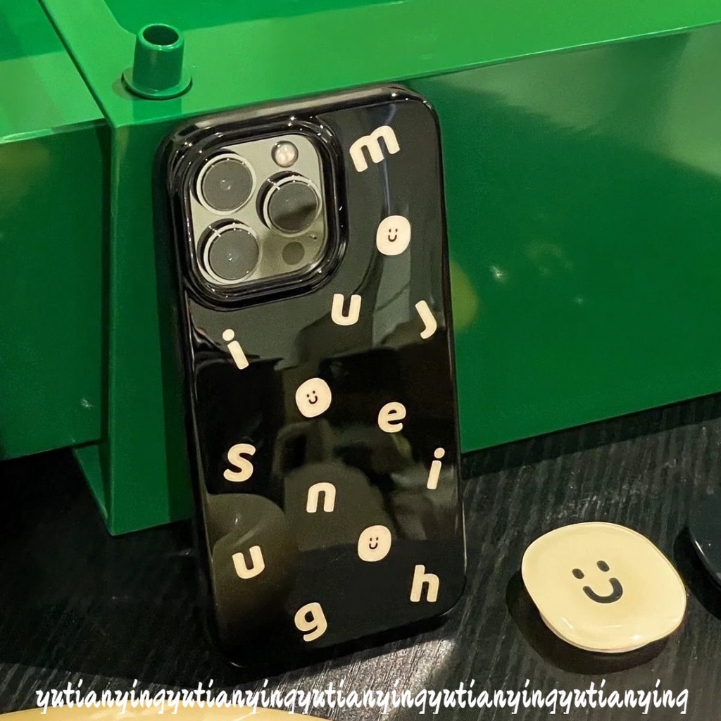 IPHONE Casing Ponsel Kompatibel Untuk Iphone11 14 13 12 Pro Max 7Plus XR X XS Max 87 Plus SE 2020 Smiley Lucu Ins Fashion Alfabet Sederhana Lembut Tpu Glossy Halus Silicon Back Cover