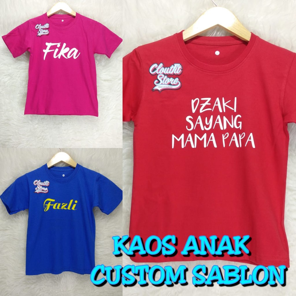 Kaos Sablon Kaos Anak Nama Custom FREE Sablon Satuan Oneck TK SD Desain suka suka