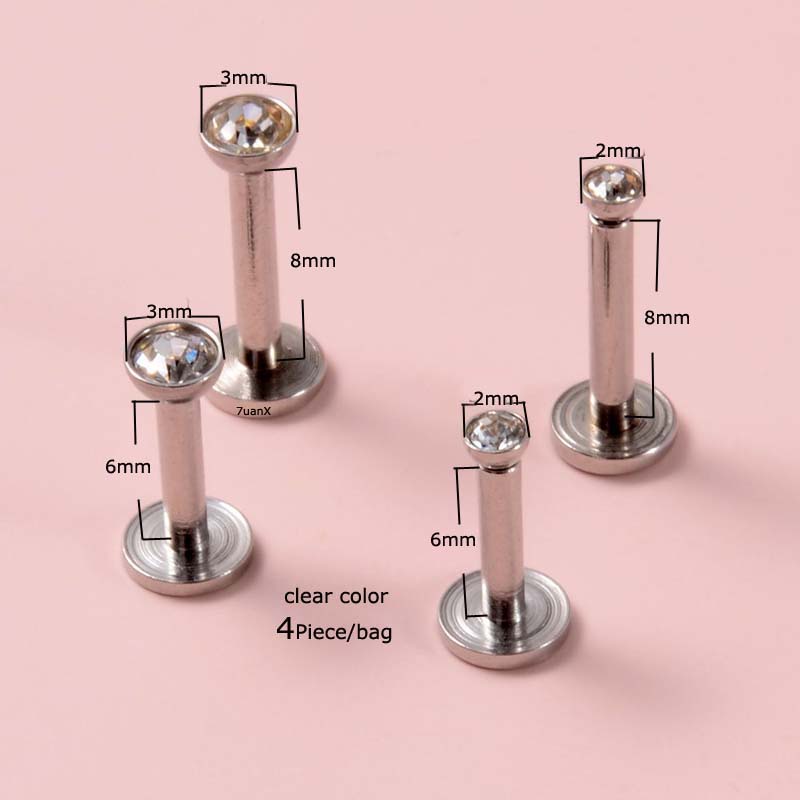 4biji/tas Kepala Datar Labret Bibir Stud Benang Internal 16Gauge Anting Helix Pinna Rook Piercing Perhiasan Tubuh Stainless Steel