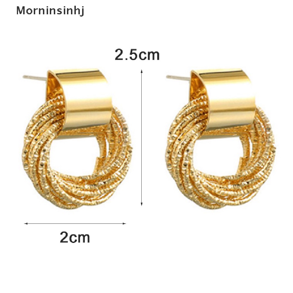 Mornin Anting Hoop Liontin Kristal Berlian Imitasi Geometris Untuk Wanita Warna Emas Ear id