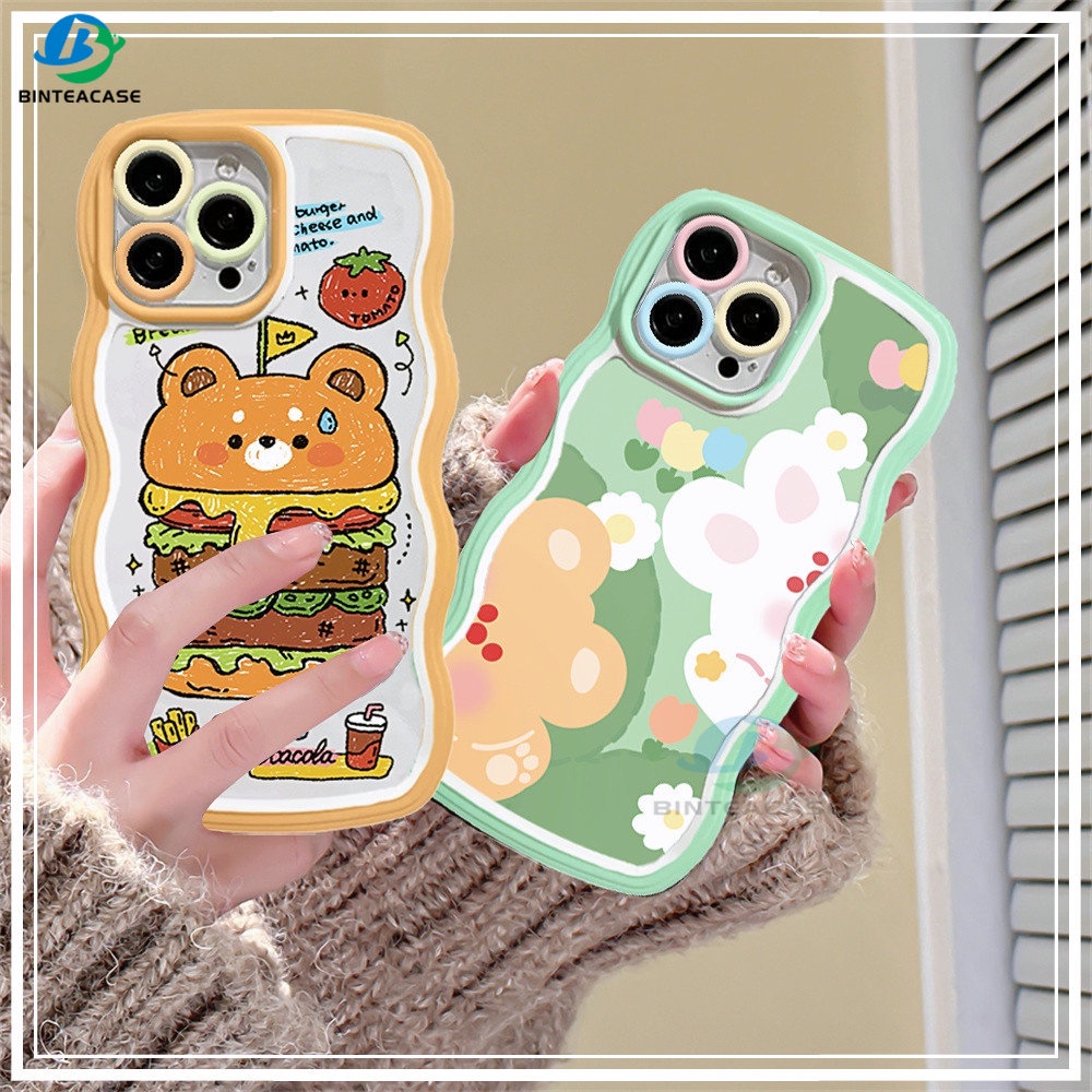 Realme 10 C30 C31 C35 C21Y C25Y RealmeC11 2021 C15 C25 C17 C12 C3 C2 Realme 8i 7i 5 5i 6i 7 Pro Rabbit Bear Dan Doodle Hamburger Tepi Melengkung TPU Phone Case Binteacase