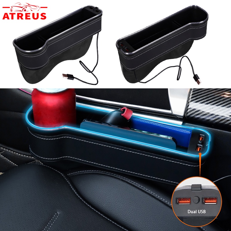 Universal LED Car Seat Slit Storage Box Rechargeable Ambient Light Dompet Card Holder Aksesoris Mobil