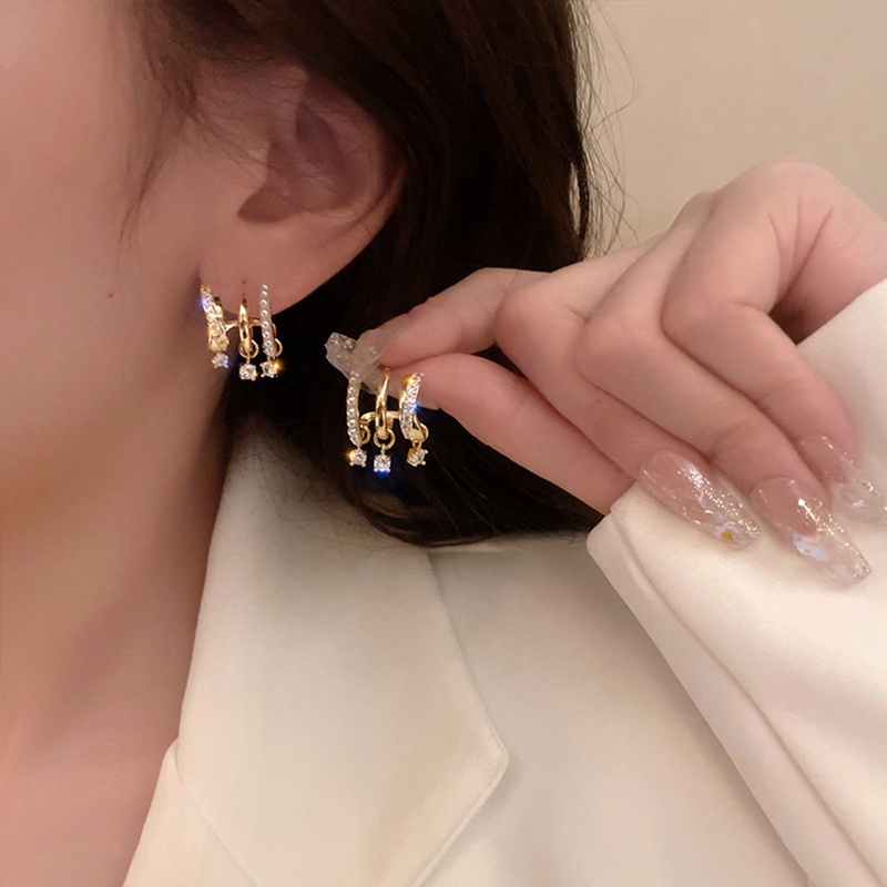 Korea Gaya Baru Zirkon Mutiara Multi-Layer Anting Geometris Untuk Wanita Kristal Menjuntai Anting Fashion Perhiasan Hadiah Pesta
