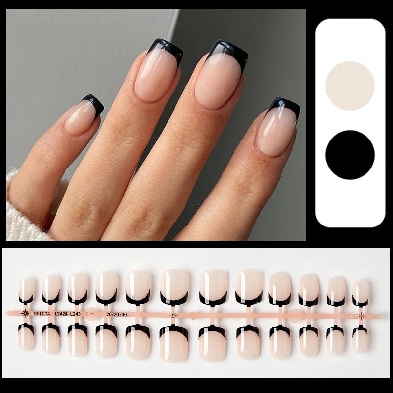 24pcs/set French Nude Series Wearable Nails DIY Nail Art Patch Female Wearable Kuku Palsu Dekorasi