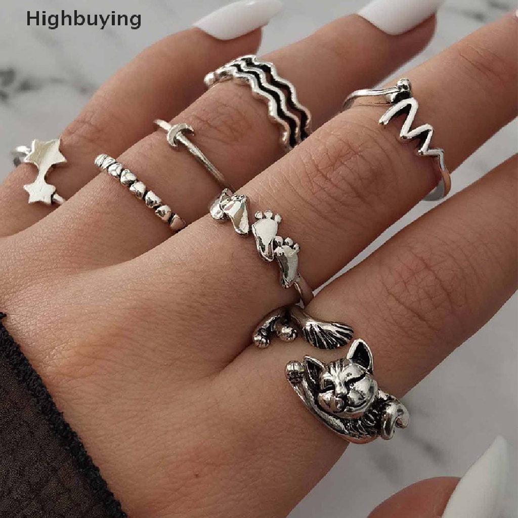 Hbid Tren Fashion Gaya Temperamen Perhiasan Kepribadian Perempuan Retro Alloy Ular Bulan Gosip Matahari Cincin Set Glory