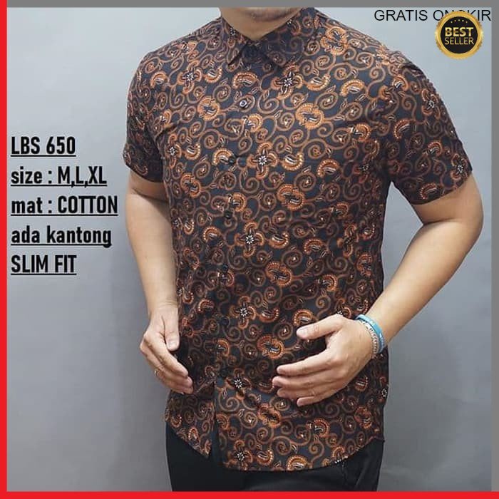 KEMEJA PRIA BATIK LENGAN PENDEK HEM BAHAN KATUN HALUS 40S LBS 650 BAJU MODERN MEWAH SLIMFIT SLIM FIT BY  JAKARTA