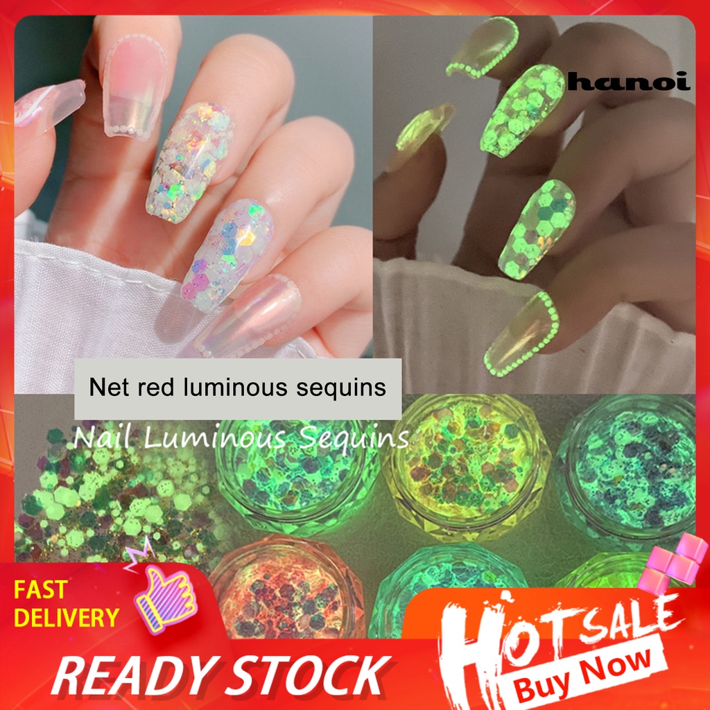 Hi 1kotak Luminous Nail Sequin Wanita Neon Kuku Glitter Flake Nails Art Dekorasi Manicure Aksesoris Untuk Digunakan Di Rumah