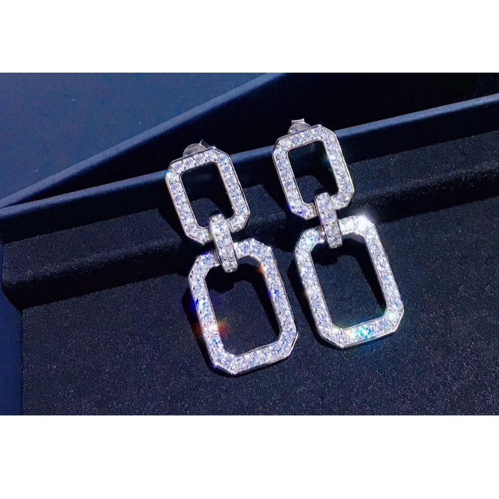 Goldkingdom Fashion Perhiasan Aksesoris Ready Stock Mewah Luxury Bintang Karat Geometris Anting Stud Bertatahkan Mikro Dengan Berlian Geometris Kalung Liontin