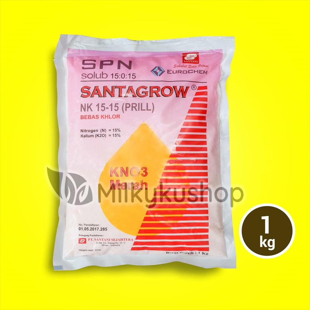 PUPUK SANTAGROW NK 15 15 KNO3 MERAH PRILL 1 KG KEMASAN PABRIK