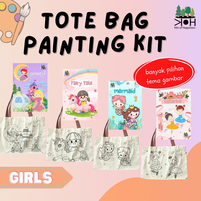 

DISKON WARNA/ kids tote bag painting kit hampers anak montessori paket melukis tas - fairy tale, additional