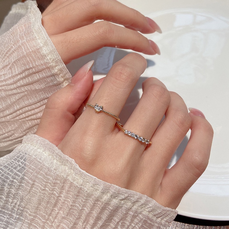 Papaozhu 1 Pc Mewah Emas Berkilau Zirkon Manik-Manik Jantung Cincin Untuk Wanita Gadis Chic Stackable Knuckle Rings Engagement Party Jewelry Ornaments