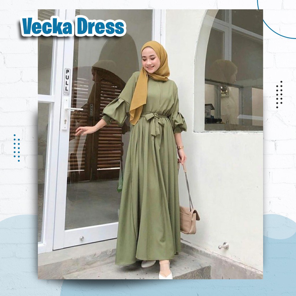 Baju Gamis Moscrepe Premium/Fashion Wanita Kekinian Terbaru/Baju Gamis Dewasa Casual - Vecka Dress