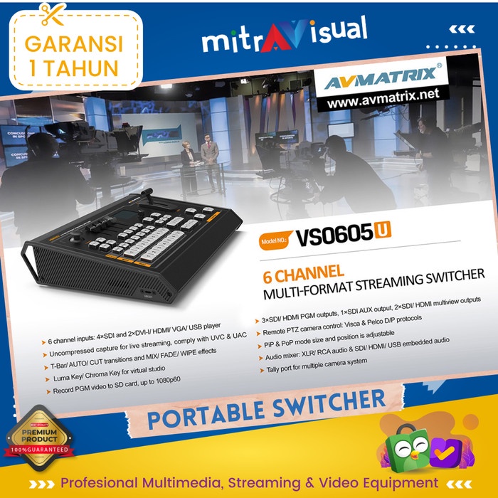 AVMATRIX VS0605U 6CH SDIHDMI Multiformat Streaming Switcher