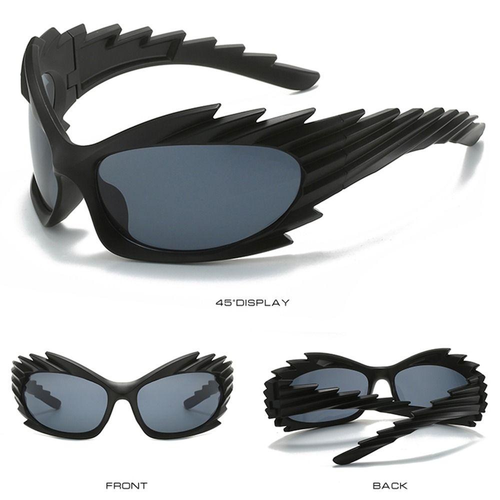 R-flower Y2K Kacamata UV400 Untuk Wanita Pria Silver Punk Hip Hop Eyewear Shades