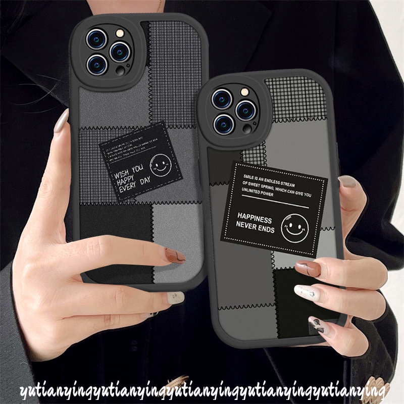 Untuk Realme C53 C55 10 Pro Plus C25s C31 C15 C3 C20 5 9i 8 5i 7i 5 6 C35 C2 C20A C11 C25Y C30 6i 6s 8i C21 C12 C21Y C17 GT C17 Jahitan Label Hitam Couple Smiley Lucu Sarung Soft