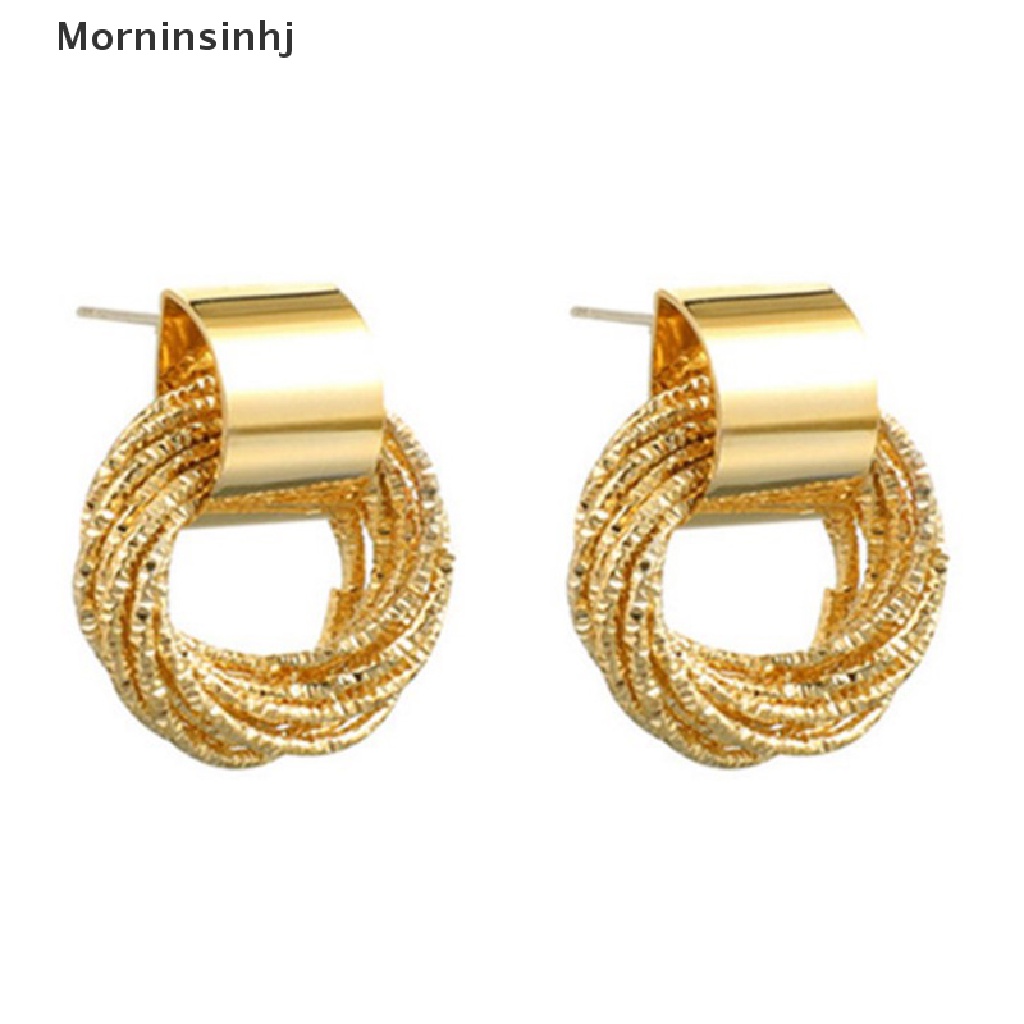 Mornin Anting Hoop Liontin Kristal Berlian Imitasi Geometris Untuk Wanita Warna Emas Ear id