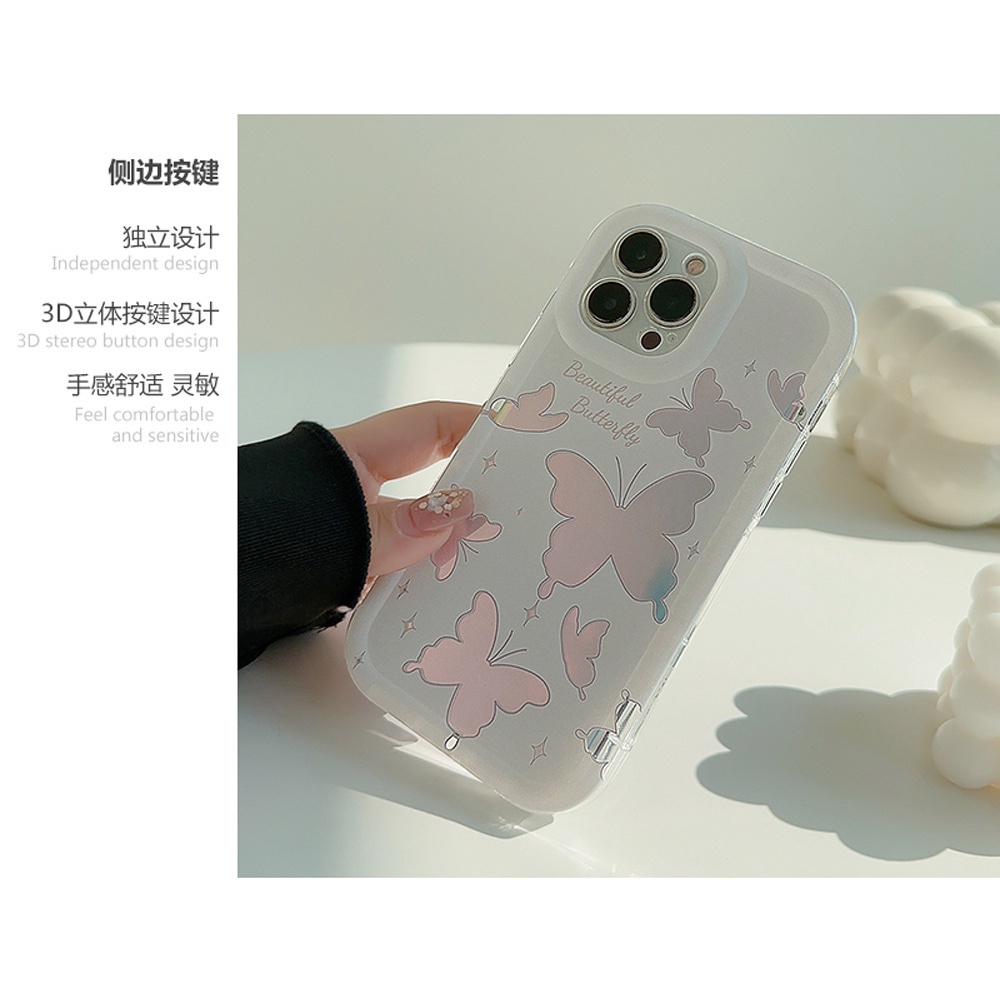 IPHONE Korea Berongga Keluar Kupu-Kupu Dengan Kartu Laser Silikon Case Untuk Iphone14 11 12 13 PRO MAX Casing Cover Pelindung AT0092