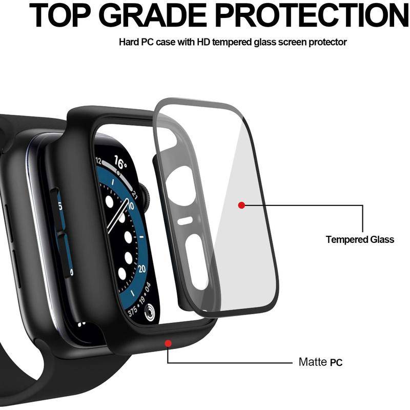 Tempered Film+Case Untuk Apple watch Series8 7 6 5 4 3 2 1 SE SE2 Kaca Perlindungan Anti-Jatuh Untuk iWatch 45mm 41mm 44mm 42mm 40mm 38mm watch cove