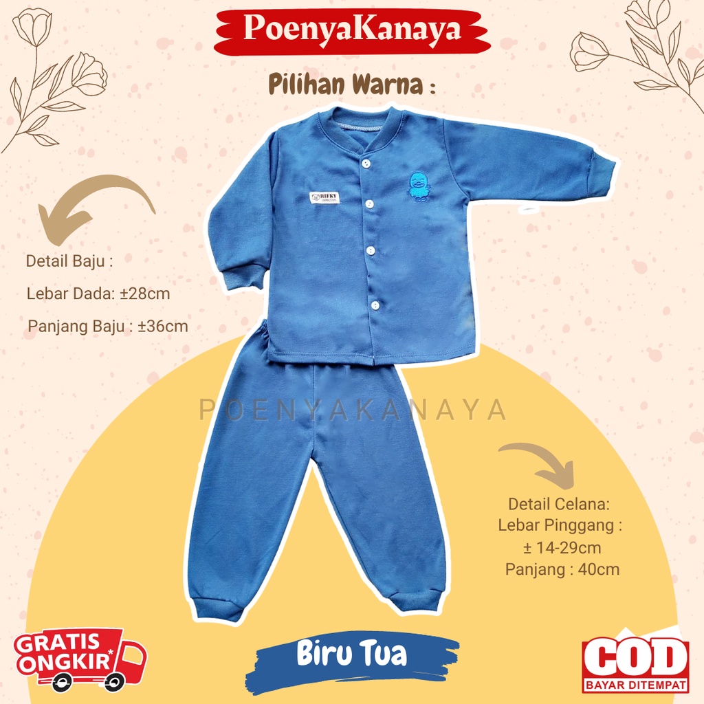 Setelan Baju Bayi Piyama Bayi Kancing Panjang POLOS BEBEK BORDIR RIFKY 6-18 bln SPY72