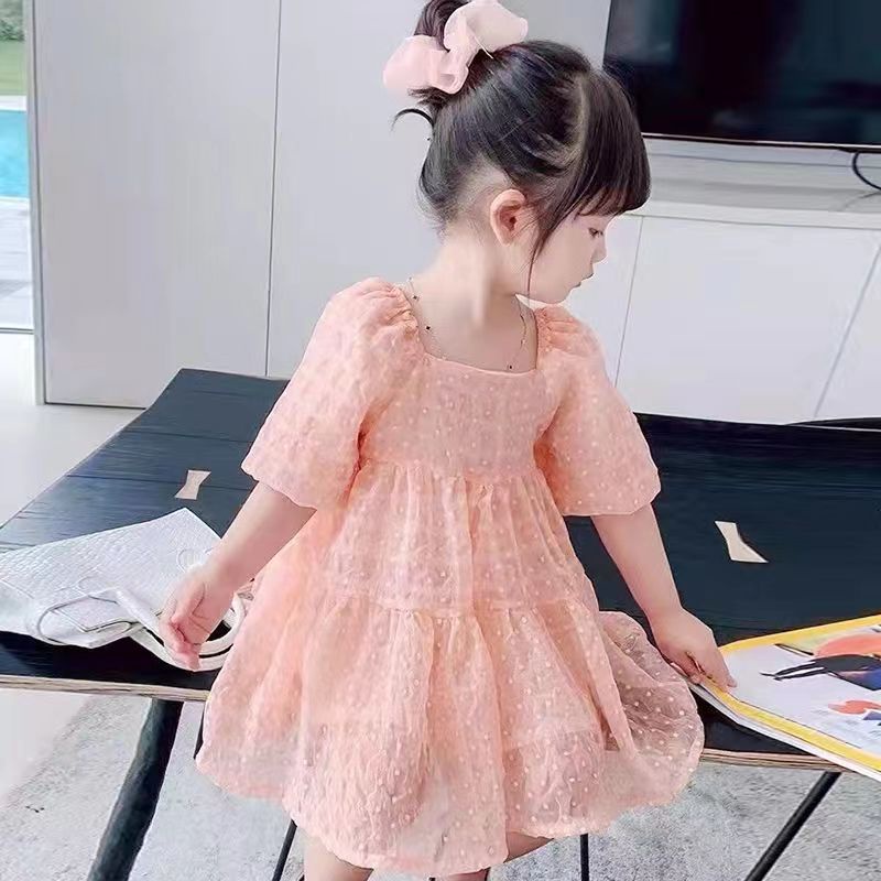 2-6 tahun gaun anak perempuan gadis putri gaun musim panas keren bayi rok benang gaya Korea gaya asing manis rok sifon puff lengan