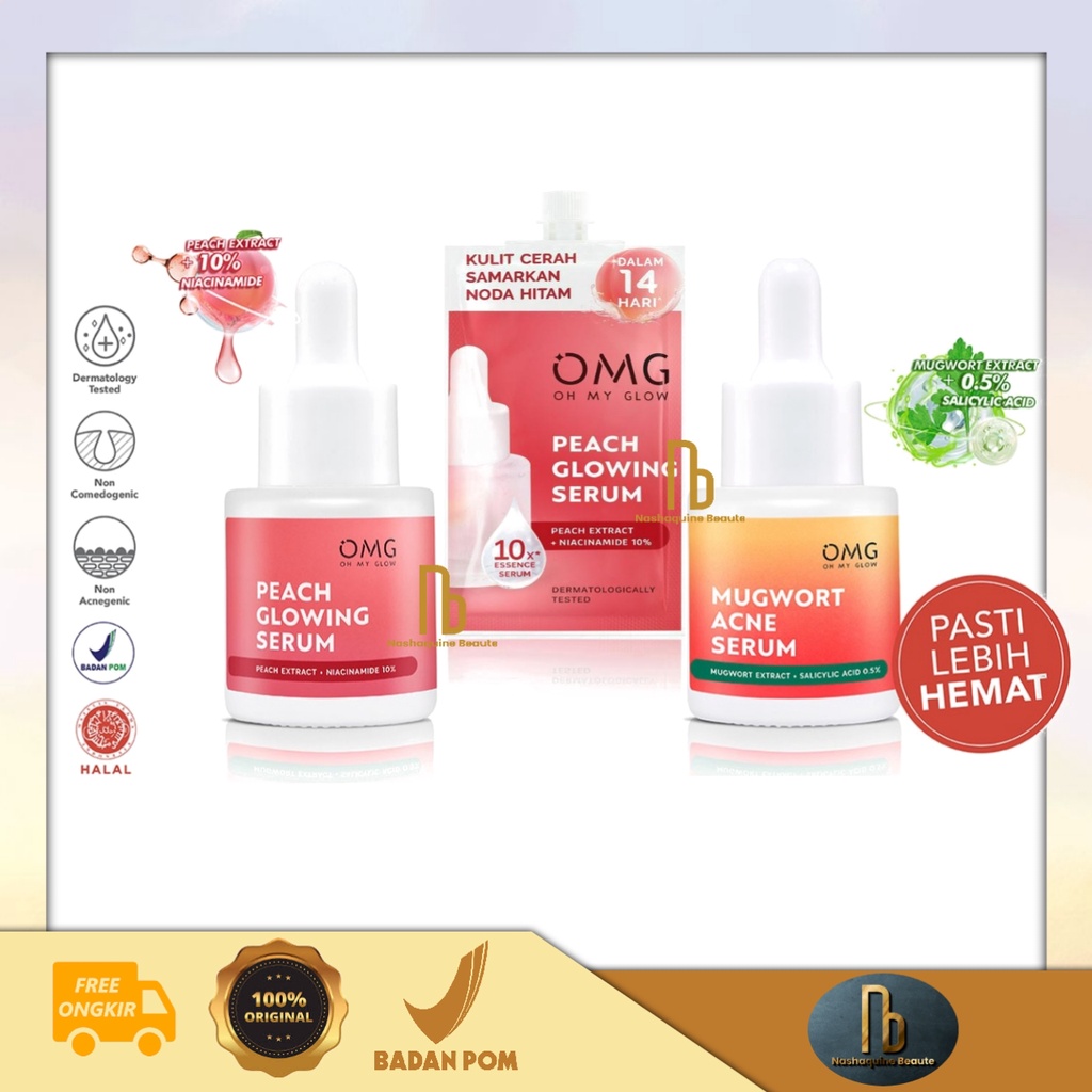 OMG OH MY GLOW  Serum Wajah - Peach Glowing Serum - Mugwort Acne Serum 20ml