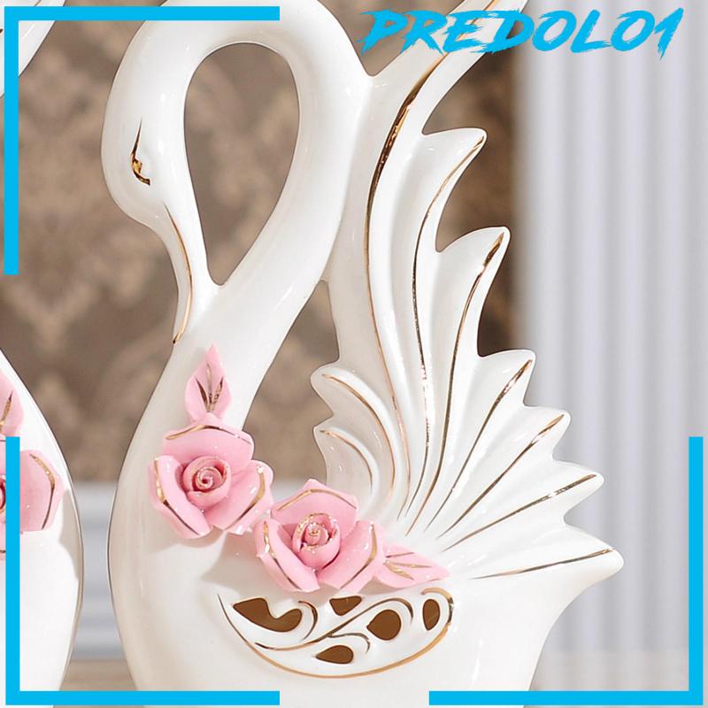 [Predolo1] 2pcs Patung Angsa Putih Patung Keramik Modern Dekorasi Ornamen Angsa