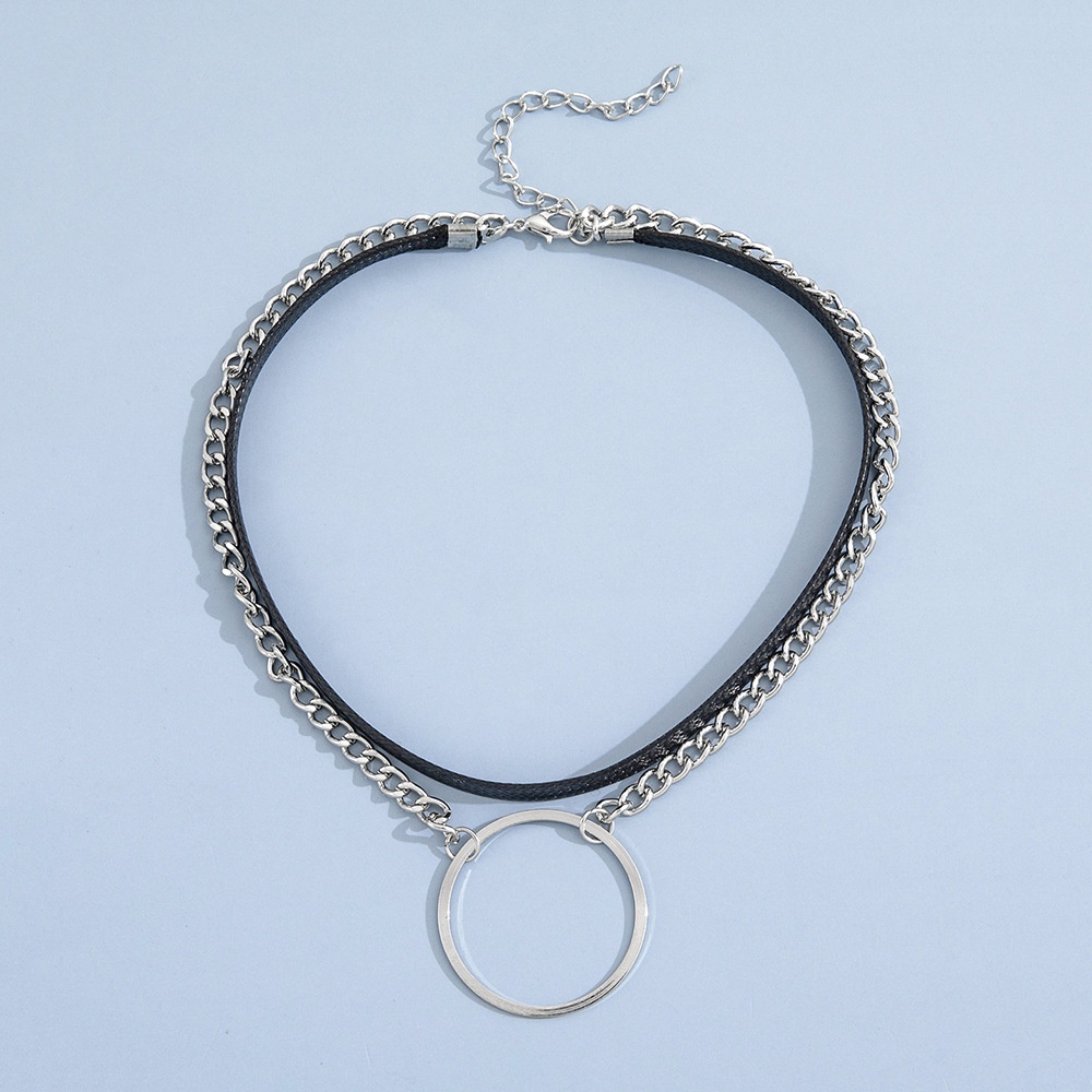 Fashion Kepribadian Fashion Retro Ganda Kalung Kulit Lingkaran Logam Kalung 1 Pcs