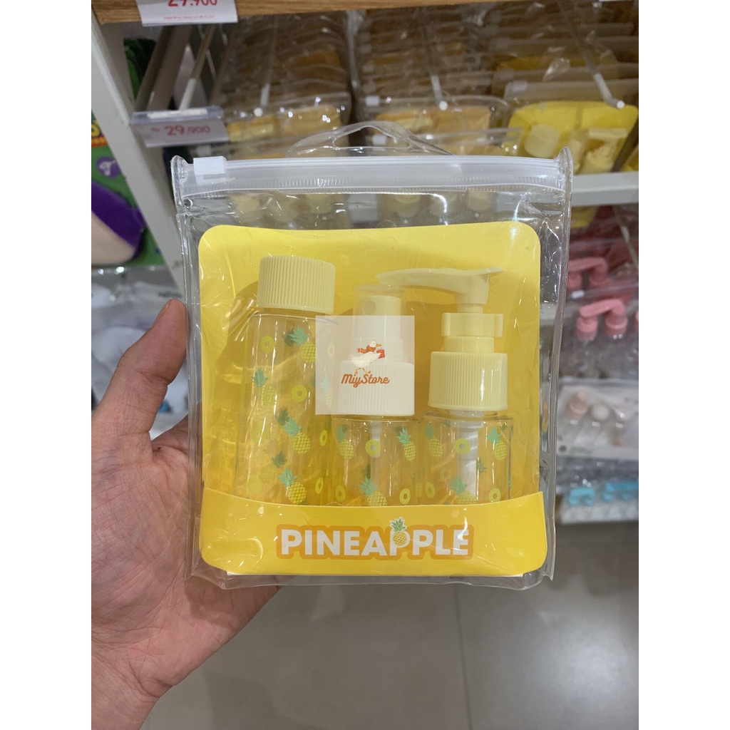 MINISO Travel Kit Pineapple set 3pcs / Travel Kit Botol Kosong Refil / Botol Travel Set Tempat Refil