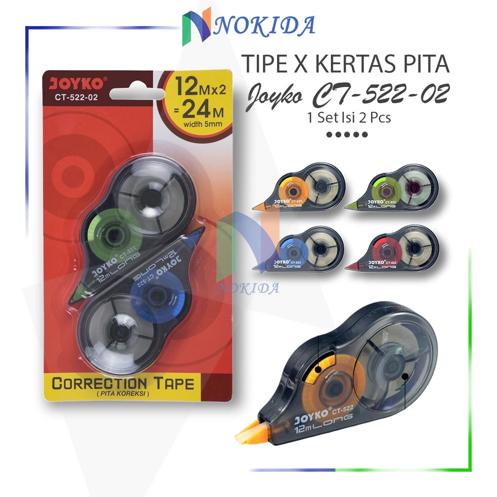 

Nokida Tipe X Joyko CT-522-02 [1 Set Isi 2 Pcs] / Alat Tulis Pita Koreksi Penghapus Pulpen Sekolah / Tip Ex Kertas Joyko Correction Tape Roll