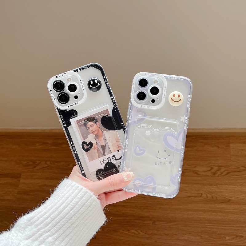 IPHONE Casing Pelindung Desain Kartu Wajah Tersenyum Love heart Untuk Iphone14 13 12 Pro Max11X XR XS Max7 8 Plus