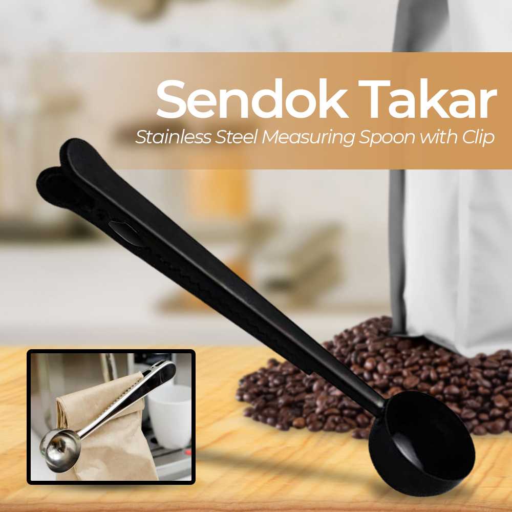 (BISA COD) FTIHSHP Urijk Sendok Takar Kopi Teh Measuring Spoon Stainless Steel with Clip - G166