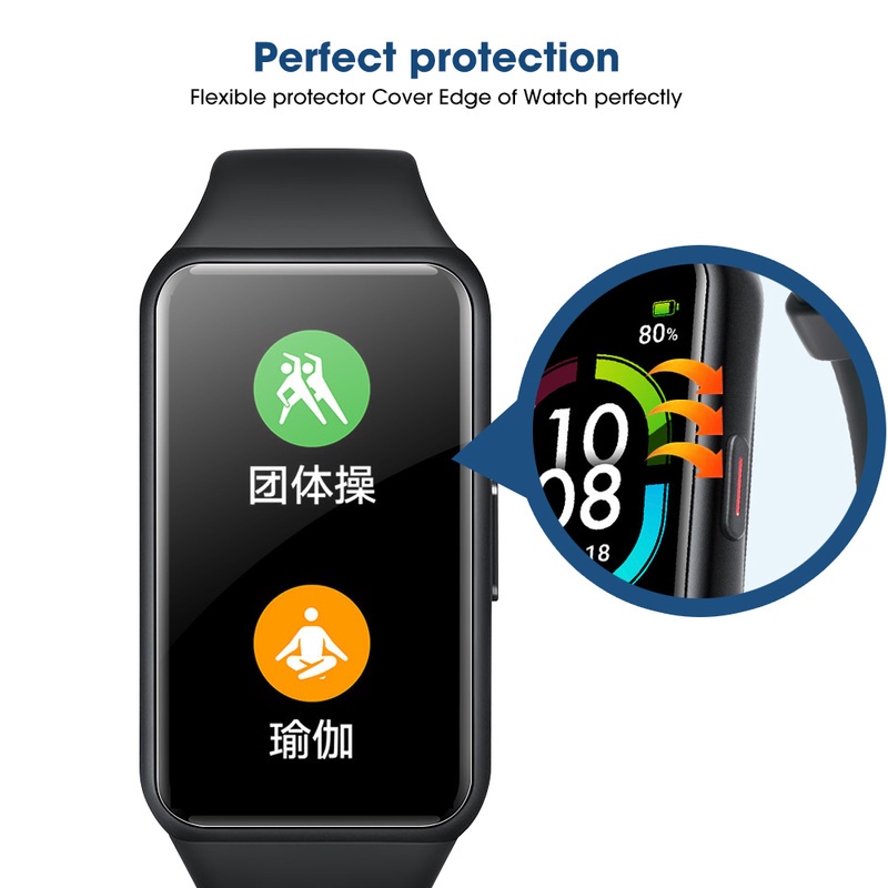 Full Cover HD Anti Pecah Soft TPU Hydrogel Film Pelindung Layar Smartwatch Anti Fingerprint Untuk Honor Band7