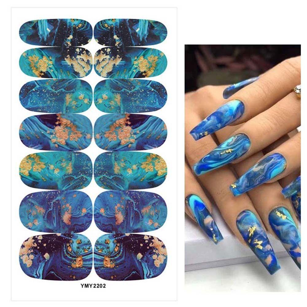 Stiker Kuku Marmer AUGUSTINA Fashion Wanita Full Cover Nail Tips Marble Halo Dye Self Adhesive Dekorasi Kuku