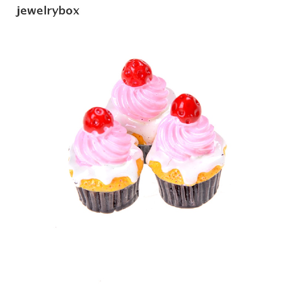 [jewelrybox] 3pcs Strawberry Kue Miniatur Makanan Model Aksesoris Rumah Boneka Butik