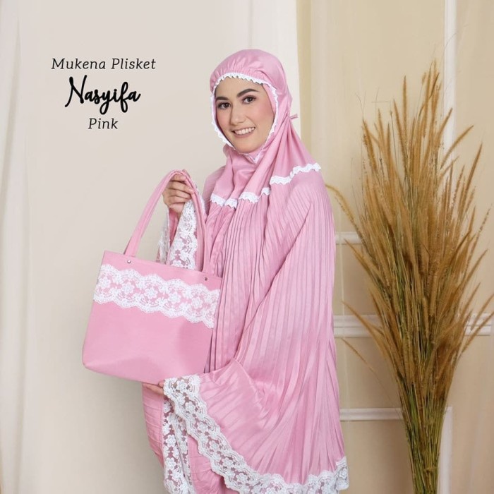 BEST SELLER MUKENAH LEBARAN RUKUH MUKENA DEWASA PLISKET NASYIFA PINK READY | MUKENA TRAVEL DEWASA MO