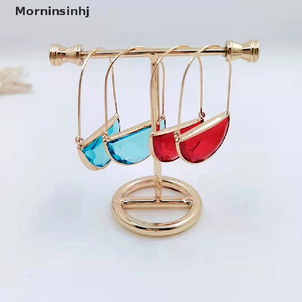 Mornin Korea Desain Baru Fashion Besar Multicolor Kualitas Tinggi Anting Setengah Lingkaran Sederhana Perhiasan Kaca Transparan Untuk Wanita id