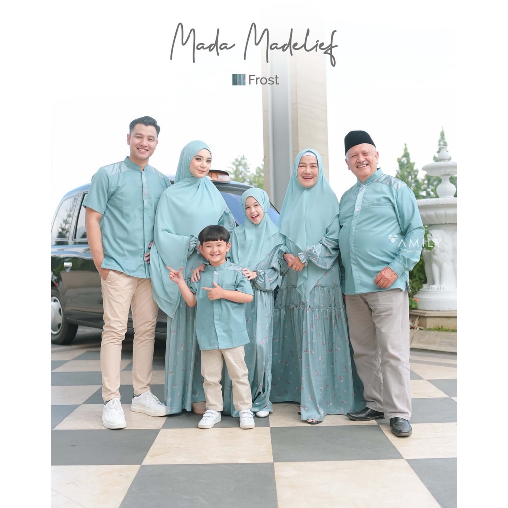 BAJU GAMIS COUPLE KELUARGA BABY BLUE BIRU FROSEN WARDAH MOTIF PRINT MOTIP BUNGA FAMILY SET MADALIEF 