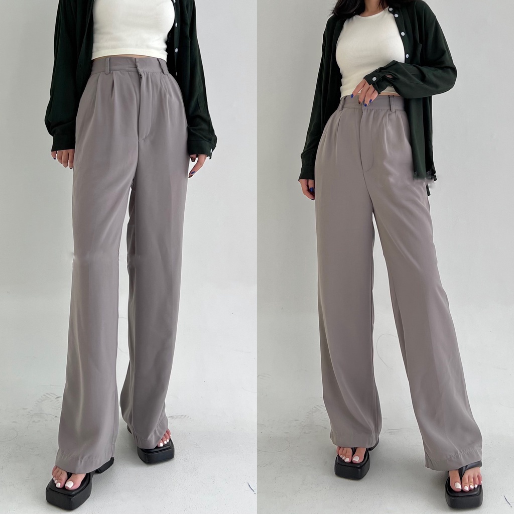 ilook | Loose Pants Trousers Wanita | Celana Anti Kusut | Celana Kantor Casual