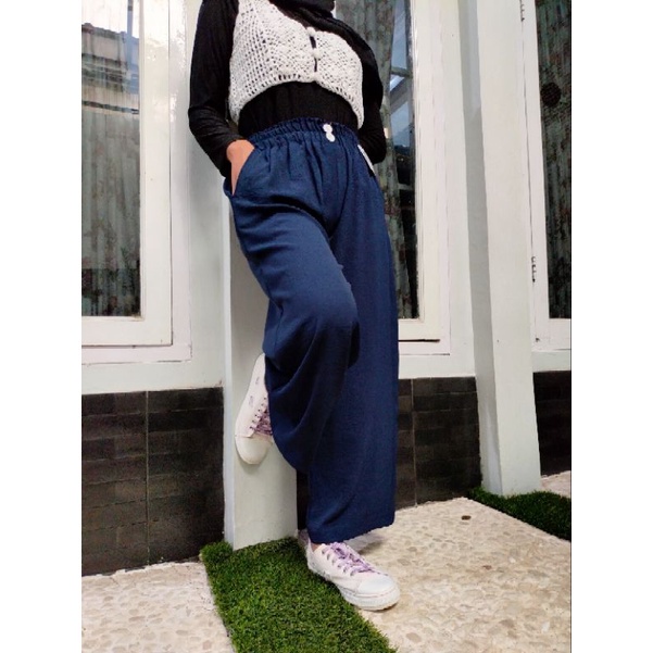 ilook | Kulot Crincle Highwaist Jumbo Kancing Dua | Cullote Korean Style