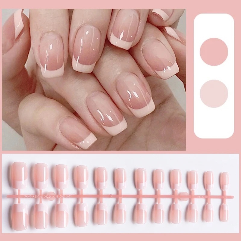 24pcs/set French Nude Series Wearable Nails DIY Nail Art Patch Female Wearable Kuku Palsu Dekorasi