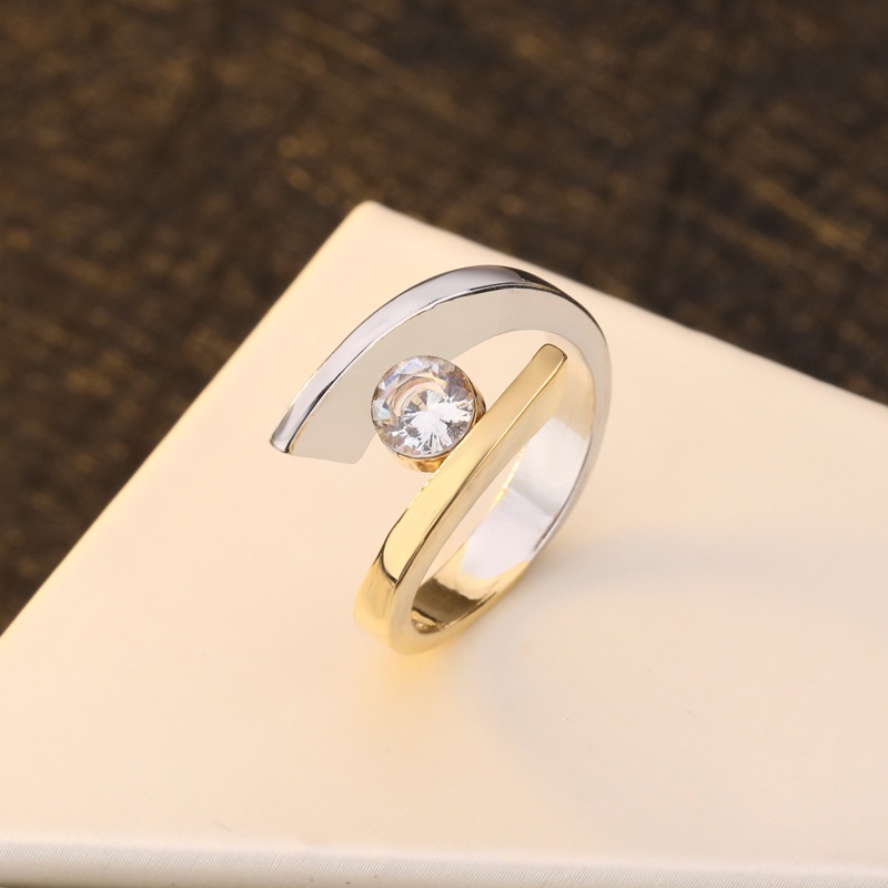 Goldkingdom Fashion Perhiasan Aksesoris Ready Stock Baru Berlian-set Zirkon Cincin Eropa Dan Amerika Berlapis 18 K Warna Emas Pemisahan Pertunangan Cincin