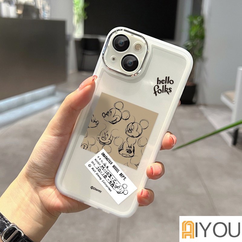 IPHONE Mickey label Case Mewah Silikon Transparan Dengan Speaker Penyaring Debu Soft Case Untuk Iphone14 13 12 11 Pro Max Plus Lensa Kaca Shockproof Cover