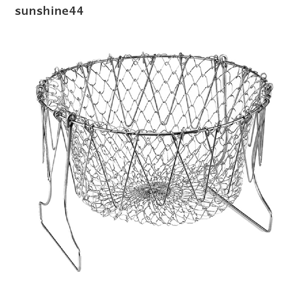 Sunshine Foldable Steam Rinse Strain Fry French Chef Basket Drainer Mesh Strainer Net ID