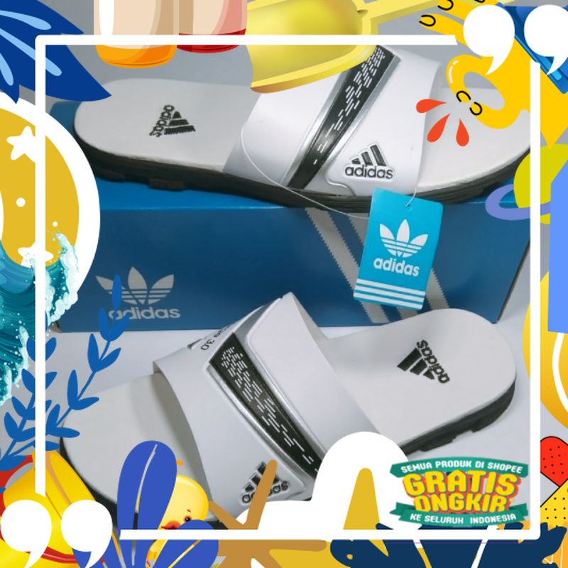 Sandal adidas pria sandal slide casual sendal slop premium/ merah putih biru polos