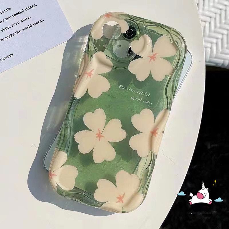 IPHONE Case Bunga Kompatibel Untuk Iphone11 14 13 12 Pro Max XR 6s 6 7 8 Plus 7plus X XS Max SE 2020 3D Wavy Curved Edge Fresh Flowers Tpu Lembut Shockproof Airbag Glossy Back Cover