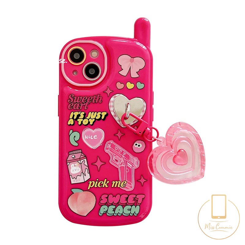 IPHONE Graffiti Cute Rabbit Ikatan Simpul Case Kompatibel Untuk Iphone7 8 Plus XR X11 14 13 12 Pro MAX XS MAX SE 2020 Retro Personal Bentuk Ponsel Seluler Soft Cover Dengan Liontin Cinta Cinta Hati