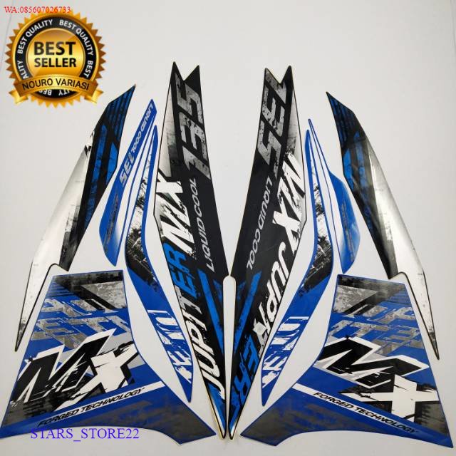 (ORI) stiker striping motor yamaha Jupiter mx new 135 2014 hitam biru list body standar