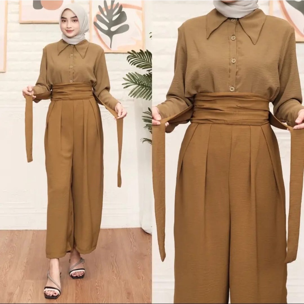AZ.FS - REC OOTD Setelan Wanita kemeja + Celana Kulot / One Set Nella CRINCLE / Stelan Wanita Gaya /